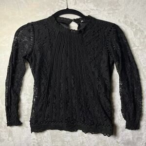VTG Black Floral Lace Blouse Women's M Gothic Regency Pleating Lined Torso